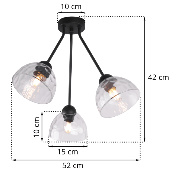 VENICE TRIO LOFTLAMPE, KLARE LAMPESKÆRME E27