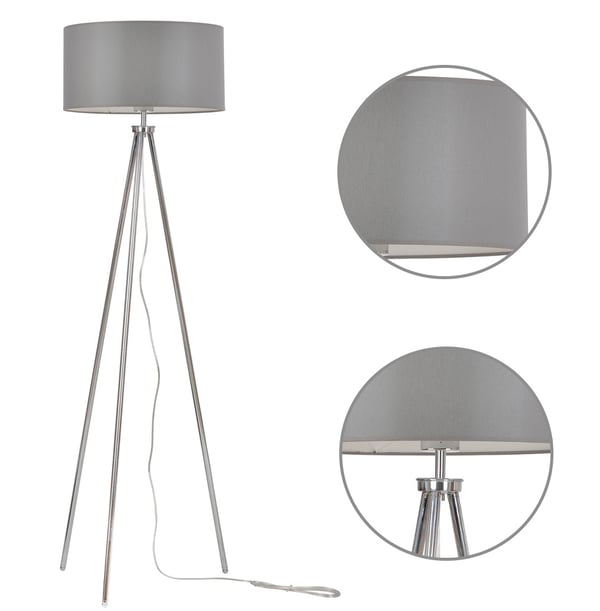 Gulvlampe, trebenet, krom, skærm, 40 cm