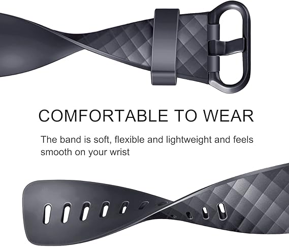 Fitbit Charge 3/4 -ranneke, musta, harmaa, TPU-vedenpitävä ranneke, L, 2 kpl