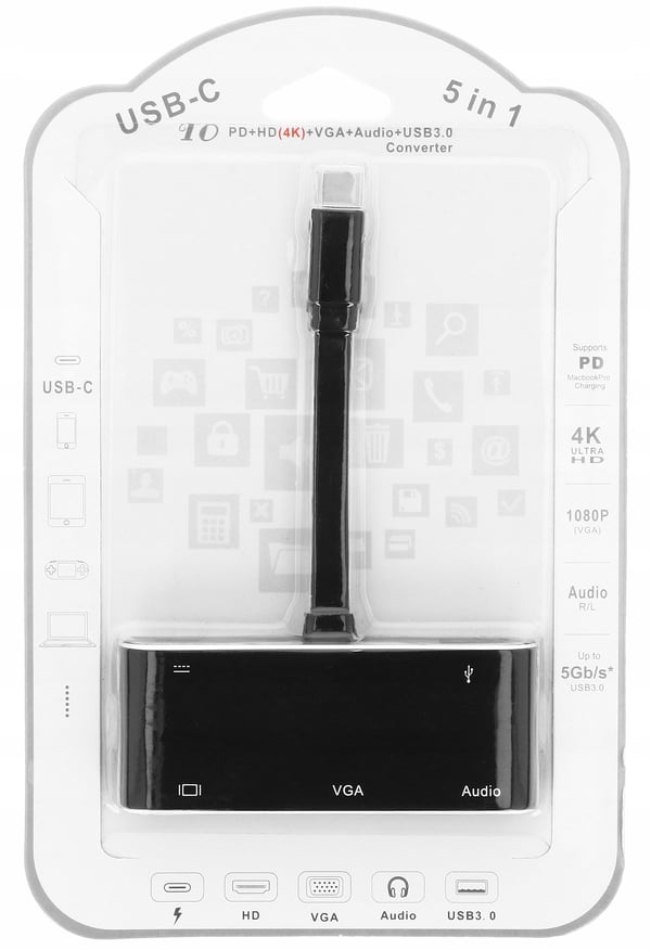 SOVITIN USB C HDMI VGA USB 3.0+PD HUB 5in1 MacBookille