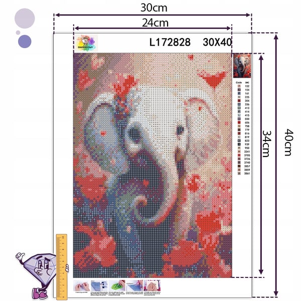 Ob_L_9 diamantmålning 30x40 djur elefant