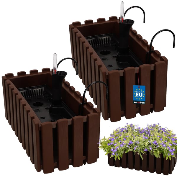 Blomkruka balkonglåda för balustrad terrassblommor brun 40 cm 2 st