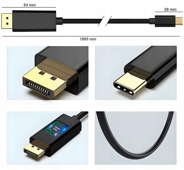 USB-C DisplayPort DP 4K 60Hz 1,8m Thunderbolt USB C 3.1-kabel til skærm
