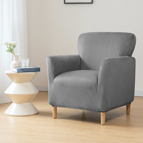 Päällinen pieneen nojatuoliin S, samettia, tummanharmaa