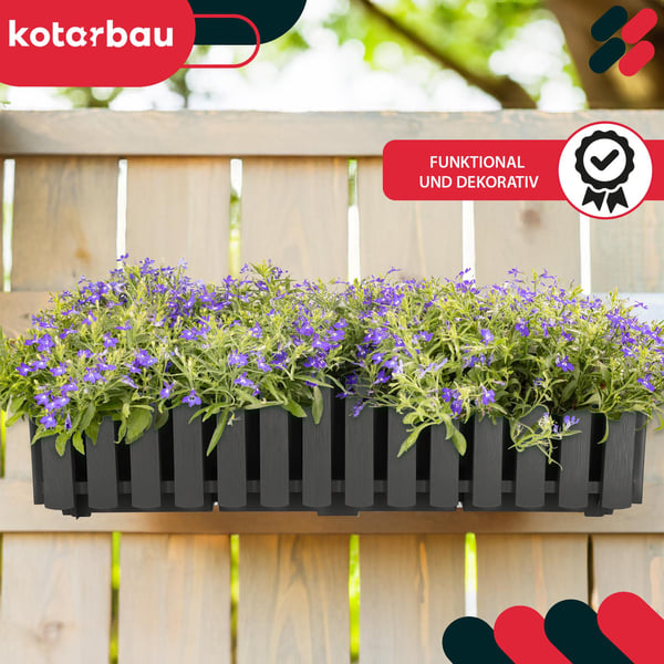 Blomkruka balkonglåda för balustrad terrassblommor grå 60 cm 6 st