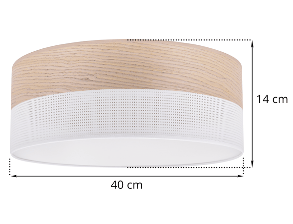 Loftlampe i træplexi, hvid, 40 cm, klassisk eg