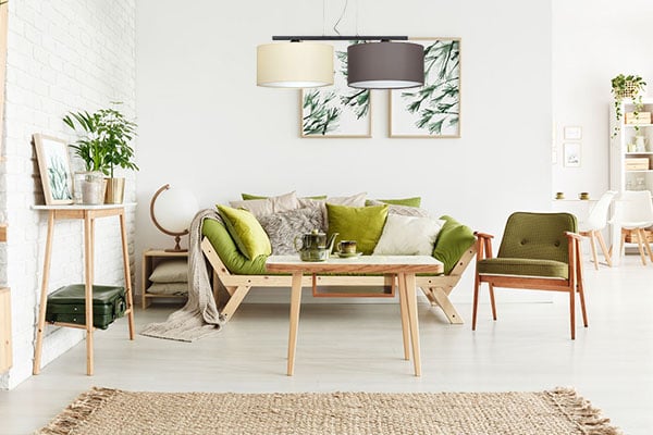 Moderne hængelampe, stofskærm, 2x60W LED
