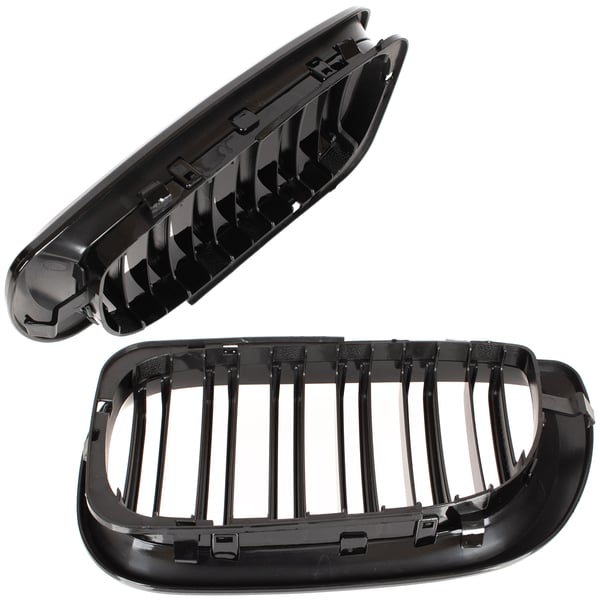 BMW 3 E46 FL 01-15 SEDAN / KOMBI gitter mellem forlygterne (nyrerne) venstre + højre sæt SORT GLOSSY DOBBELT BAR