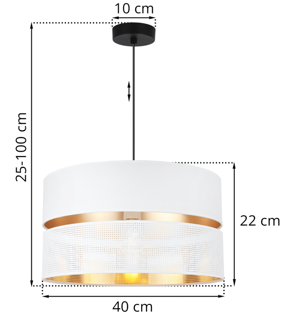ASTI DUO HÆNGELAMPE SORT 1 FLAD HVIDGULD LAMPESKÆRM TS 40CM
