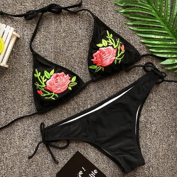 Todelt blomstret bikini badedragt med binding til stranden, poolen, L Todelt blomstret bikini badedragt med binding til stranden, poolen, L