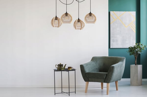 Hængende lampe, loftslysekrone, træ, LED lampeskærm