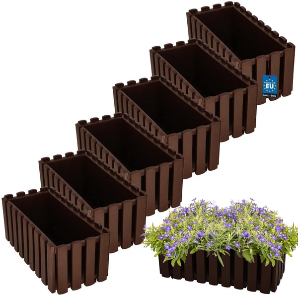 Balkongkrukslåda för räcke rustik brun 40 cm 6-pack