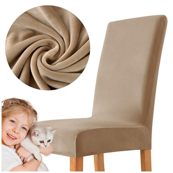 Beige/kamelinvärinen samettinen tuolinpäällinen, erittäin paksu