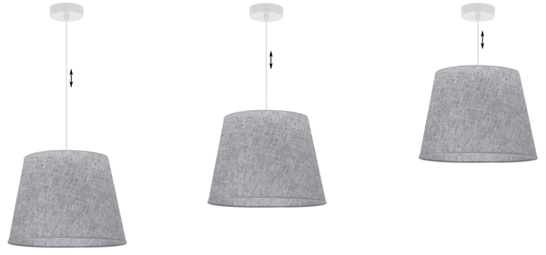 Hængelampe, linnedkegle, hvid, 1 flad, grå lampeskærm L03 38cm