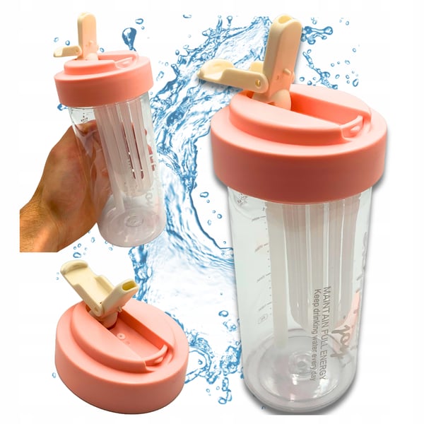 Hållbar vattenflaska med sugrör, skala och filter 600 ml