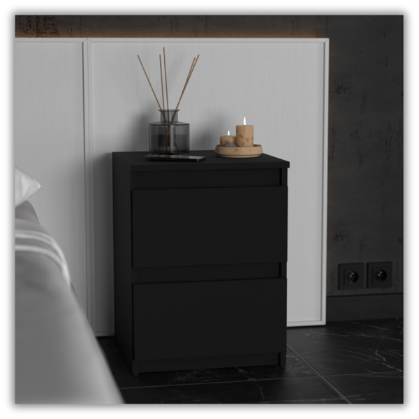 SORT NAGTSKAB 40CM 2 SKUFFER STOR HØJ NATGBORD NAKASTLIK LOFT