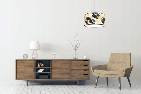 Lofthængende lampe, lampeskærm, gyldne blomster, LED
