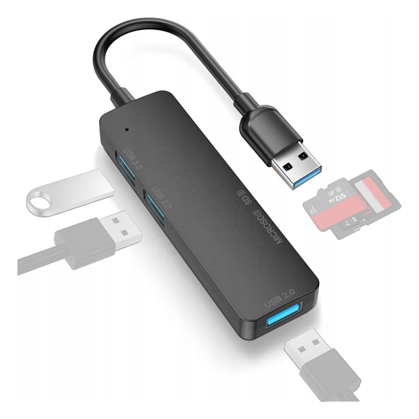 HUB-adapter 4-i-1 USB 3.0 till 5 Gbps MicroSD-adapter för Windows/Mac/Linux
