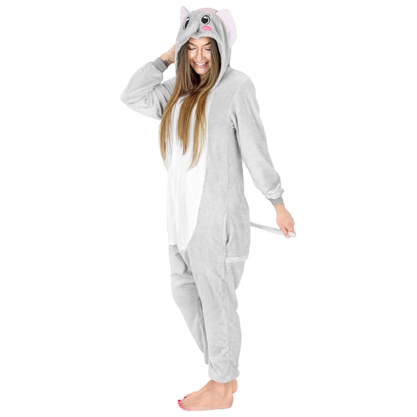 Herre elefantpyjamas sjov voksen kigurumi onesie varm XL Onesie kostume grå elefant - M