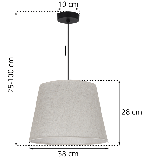 Hængelampe, linnedkegle, sort, 1 flad, lys beige lampeskærm, L01 38cm