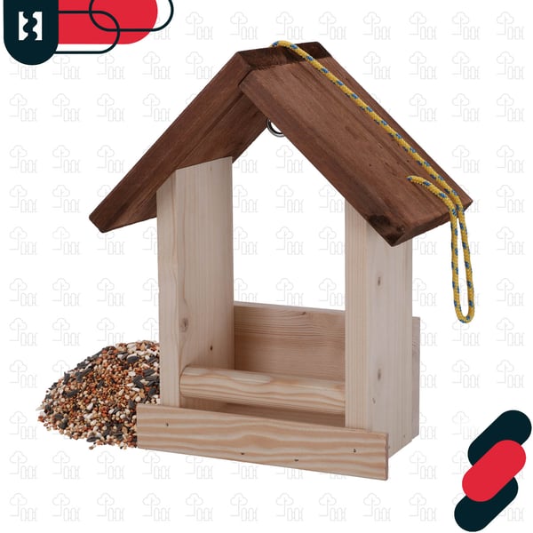 KOTARBAU® Ophængt fuglefoderautomat åben kasse til altan/have træ 270 x 230 x 135 mm + foder 0,5 kg