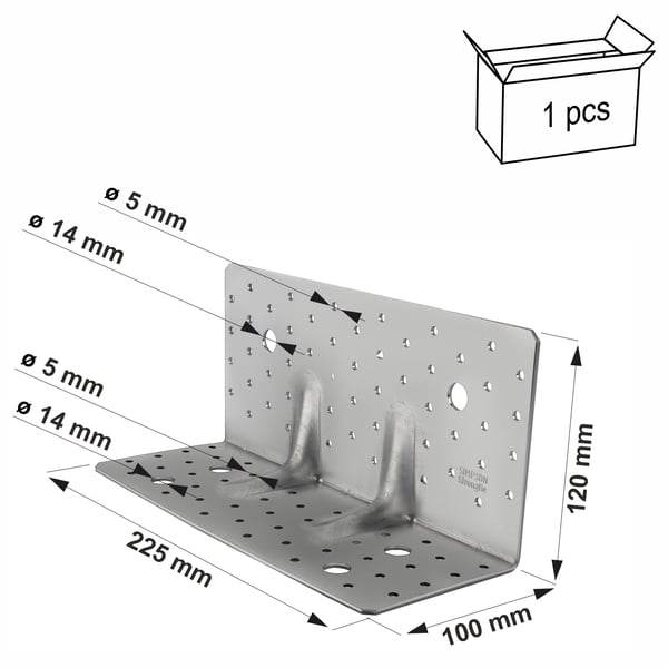 Vahvistettu kulmaliitin (CLT) ABR255 120x100x255x3mm