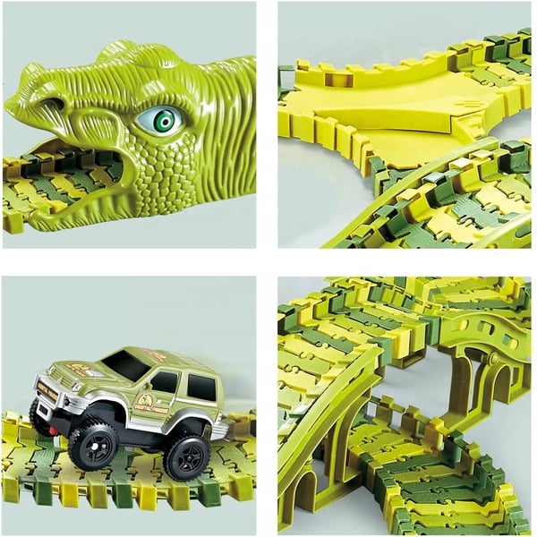 Stora racerbana-byggeklodser dinosaurie dino T-Rex-bane 140 dele