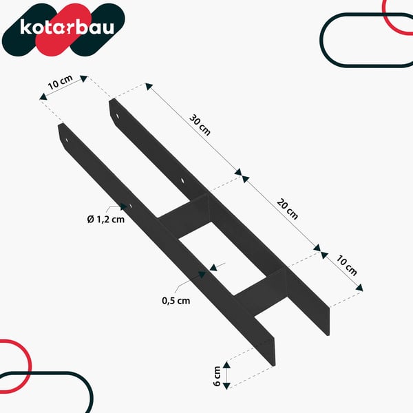 KOTARBAU® H-søjlefod til vægmontering, ankerlås, sort galvaniseret stål, 100 mm, 4-pak