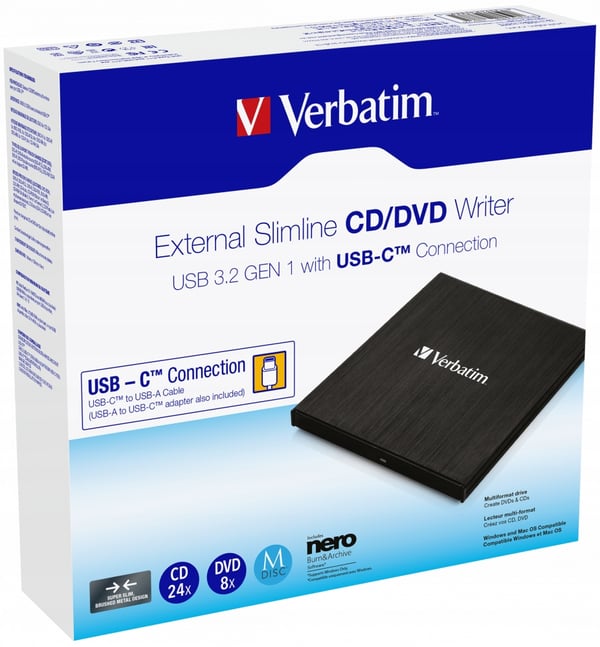 Verbatim extern CD/DVD RW-brännare USB-C 3.2 Slim