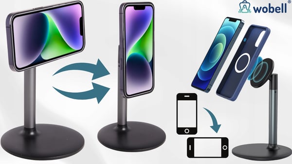 Magnetisk telefonholder med svivlbart stativhoved til skrivebord