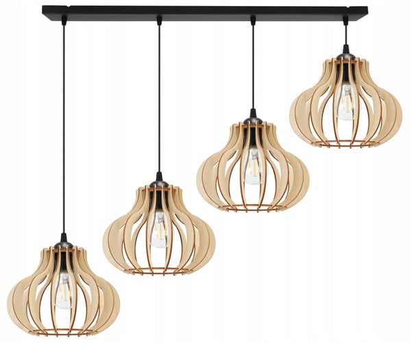Hængende lampe, loftslysekrone, træ, LED lampeskærm