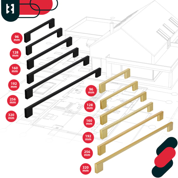 Kotarbau® Keittiön kalusteiden vedin Klassinen Moderni Pitkulainen Pitkä Matta Kulta 126 MM Jako 96 MM 6 kpl:n sarja