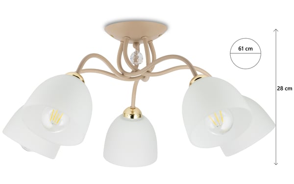 Tina Beige taklampa i glas 5xE27
