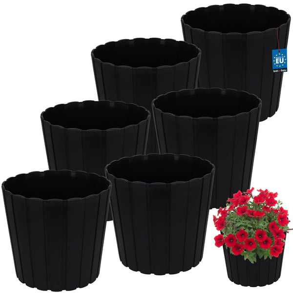 Plastkruka för blommor och örter på balkongen eller terrassen, antracit, 29 cm, 6 st.