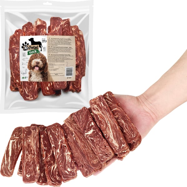 Herkku, välipala koirille Ankka- ja turska-suikaleet Mr.Pretzel 500g