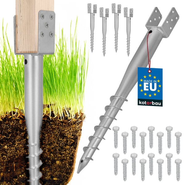 Kotarbau® Teräksinen U-muotoinen ankkuritolppa aitoihin, huvimajoihin, 70 x 700 mm, 4 kpl:n sarja