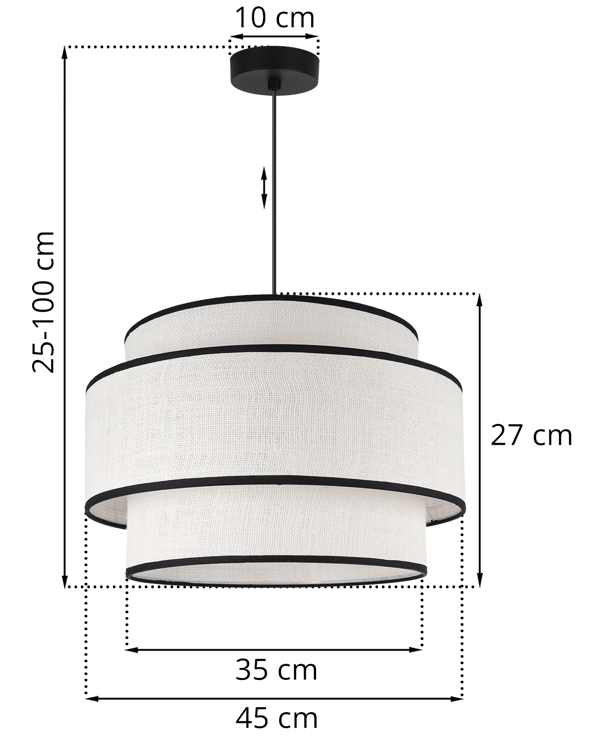 HÆNGELAMPE JUTA TRIO 1 FLAD SORT OG HVID 45CM E27