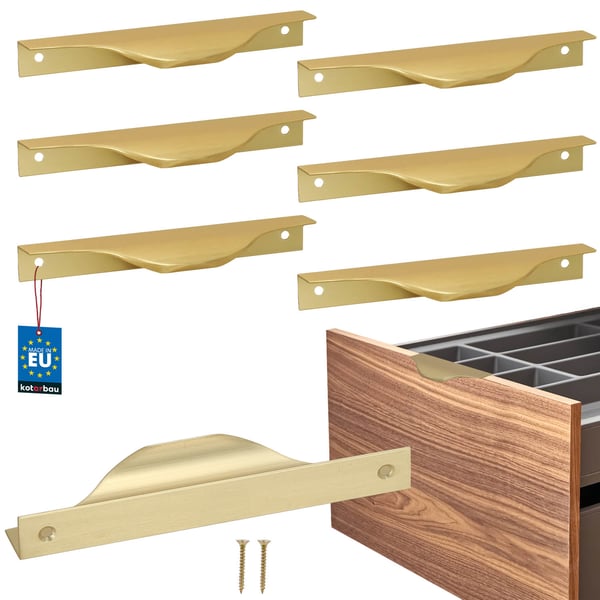 KOTARBAU Modern Edge møbelgreb aluminium mat guld 128/148 mm sæt 6 stk