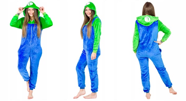 Miesten Luigi Mario Kigurumi -pyjamahaalari, aikuisille, M, Mario -asu - S