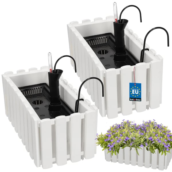 Blomkruka balkonglåda för balustrad terrassblommor vit 40 cm 2 st
