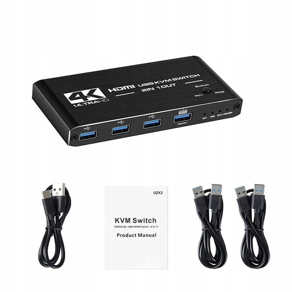 KVM-SWITCH HDMI 2.0 4xUSB 3.0-SWITCH 4K/60HZ 2 DATORER - 1 SKÄRM