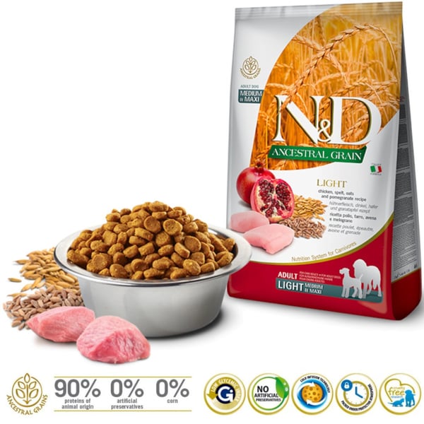 Farmina N&D Ancestral Grain hund Light Medium & Maxi kyckling och granatäpple 12 kg