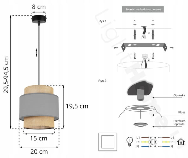 Hængende lampe, loftslysekrone, lampeskærm, boho juta