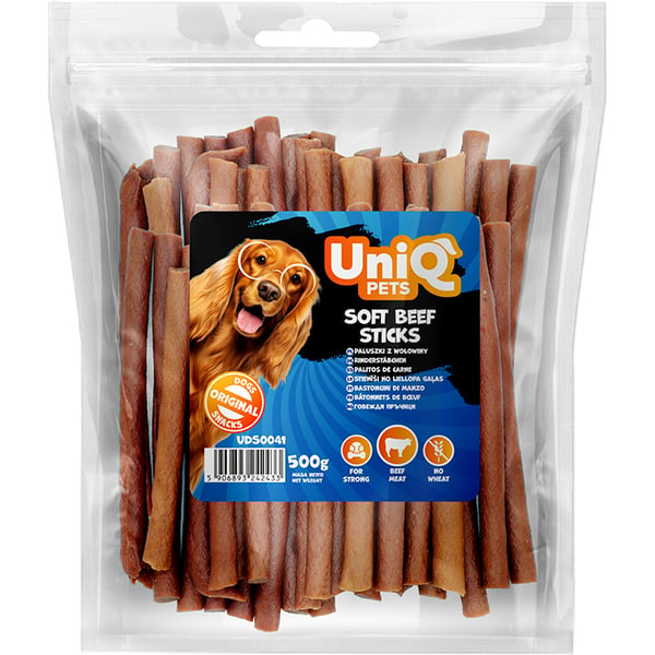 UniQ Pets Pehmeät naudanlihasuikaleet koirille 500g