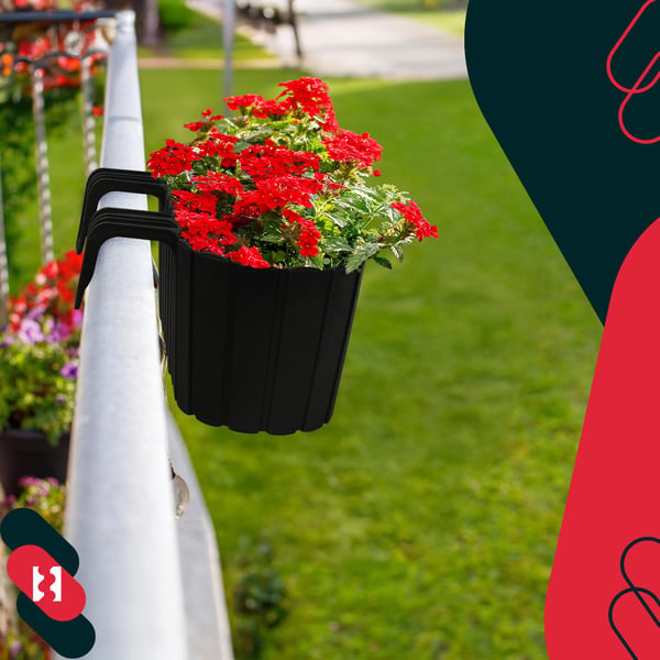 Kotarbau balkonglåda blomkruka räcke oval rustik antracit 400 mm set om 2