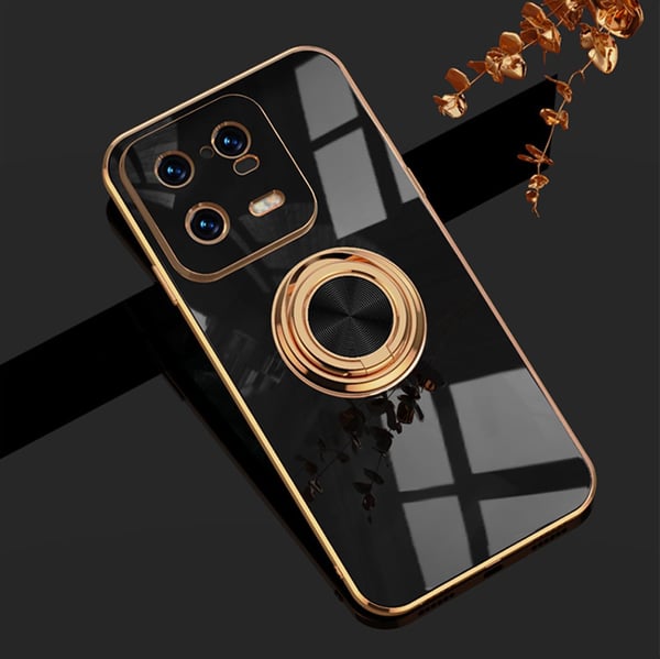 Beskyttende silikone bagcover med ring til Xiaomi 13 Pro sort med guld