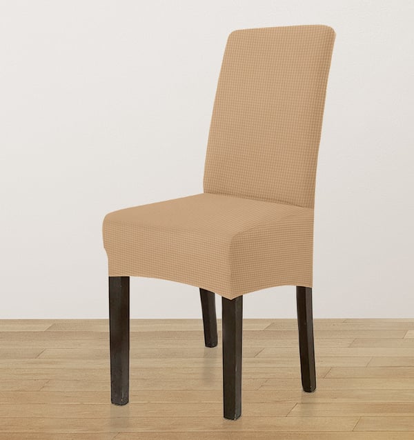 Paksu jacquard-tuolin päällinen, tummanbeige/kameli, koko L, suuri, korkea selkänoja 70 cm