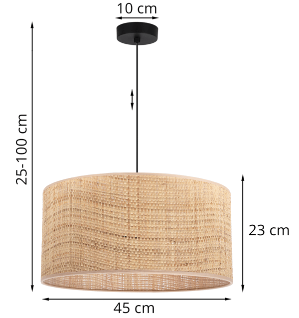 SORT RATTANHÆNGELAMPE 1 FLAD RATTANHÆNGELAMPESKÆRM 45CM