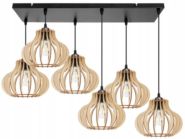Hængende lampe, loftslysekrone, træ, LED lampeskærm