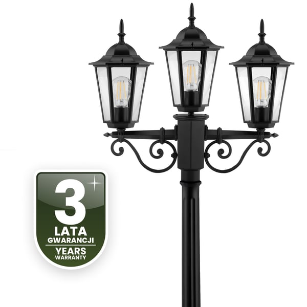 Udendørs havelampe 3xE27 POST LANTERNE 2m Sort BELLIS LUMILED